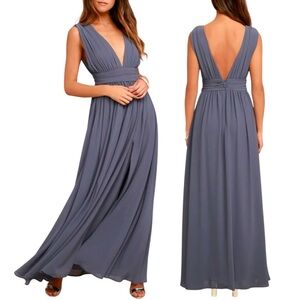 NWOT Lulus Heavenly Hues Slate Blue Gray Maxi Gown Dress Size S ~ Sold Out Color
